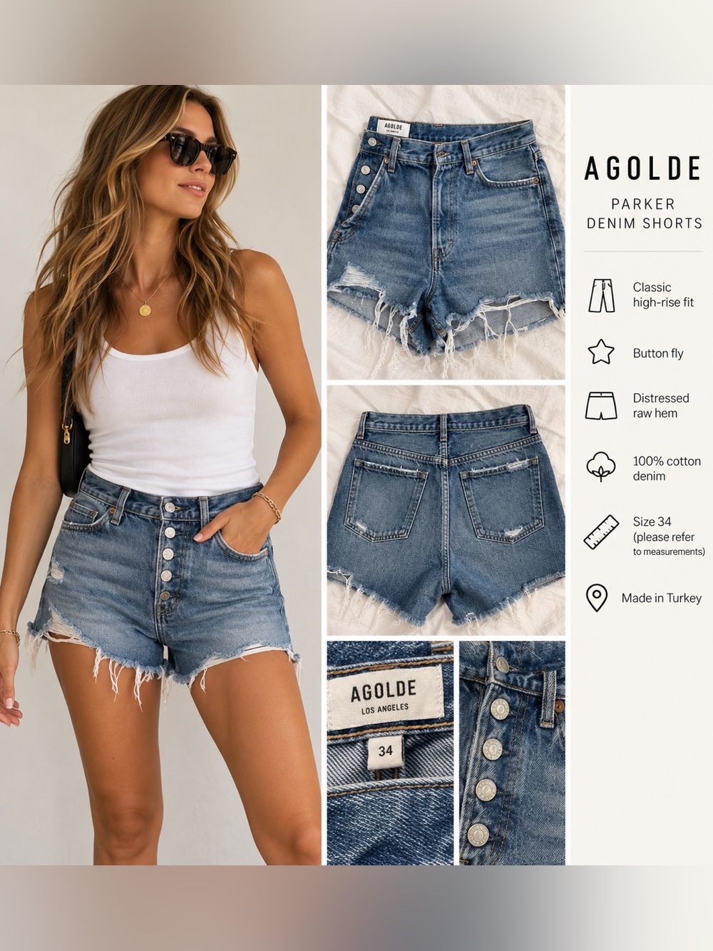 Agolde Parker High-Rise Distressed Denim Shorts in Medium Blue